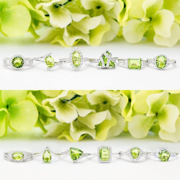 Green Peridot Oval ring, 925 Sterling Silver Charmed Aroma Birthstone Collection - Picture 4 of 5